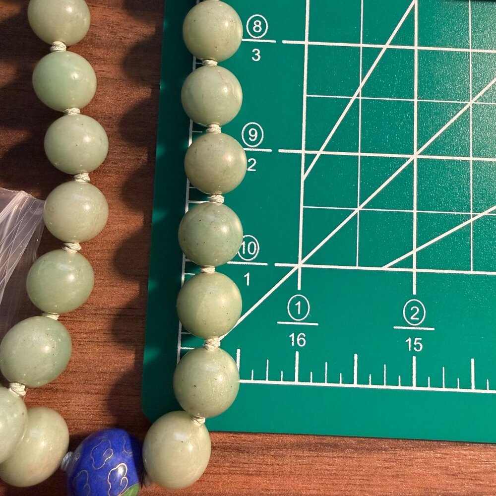 Vintage Chinese Jade & Cloisonné Bead Necklace 24" Nephrite Green Floral Accents - Picture 12 of 12